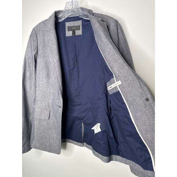 J. Crew one button preppy blazer 100% cotton structured chambray Blue 8 - Picture 10 of 12